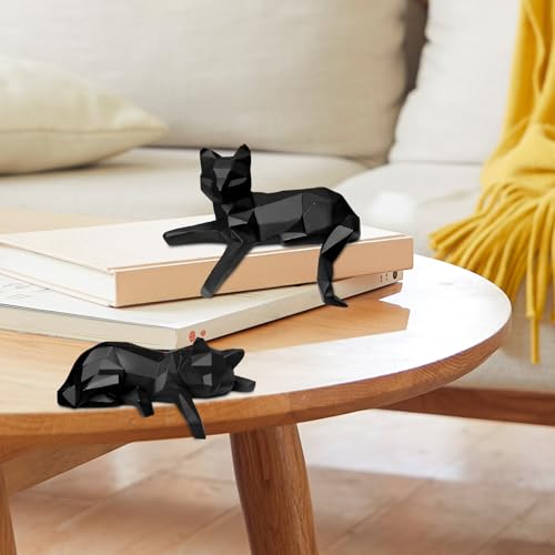 Bookshelf Decor Cat Statue, Modern Geometric Cat Figurines for Living Room Office Shelves Coffee Table Desk Decor – Set of 2 Minimalist Animal Statues (Black) - Image 3