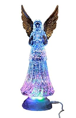 Dalax- Angel LED Lighted Sparkling Color Changing Snow Globe Water Lamp with 6 Hour Timer, 12'' Prayer Angel Swirling Glitter Golden Wings Statue Home Decor Figurine, Christmas Ornaments Decorations