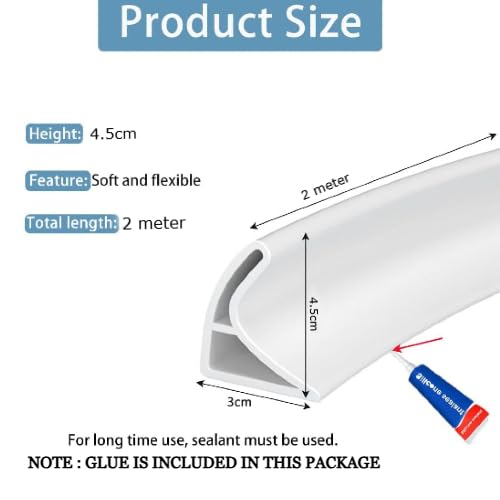 Image of Hukimoyo 2M Water Stopper for Kitchen Slab Bathroom with Glue Water Dam Barrier Strip Silicone Kitchen Sink Water Splash Guard Self-Adhesive Water Blocking Shower Bathroom Dry and Wet Area Separator
