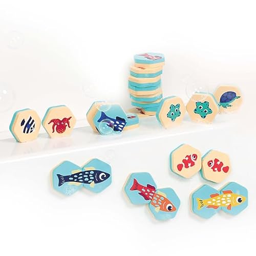 LUDI - Badememorie, 2-in-1, Set zum Zusammenbauen von Tierpaaren und Puzzle, ab 18 Monaten, 24 Teile aus wasserfestem Schaumstoff, inklusive Aufbewahrungsbehälter, Meeresmotiv
