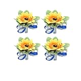 Prettybuy Boutonniere Sunflower with Ribbon for Men Wedding Boutineer with Pin Artificial Yellow Silk Flower Decor Pack of 4