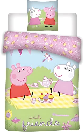 Parure de lit Junior Peppa Pig | Housse de Couette 100x135 cm + taie d’Oreiller 40x60 cm | 100%...