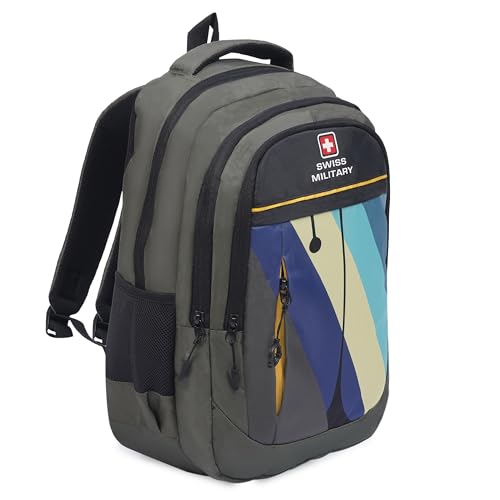 Image of SWISS MILITARY Large Multicolor Laptop Backpack, Stylish with Spacious 15.6 Inch Laptop Compartment, Ergonomic Design, Durable & Lightweight for Office, Travel, and College