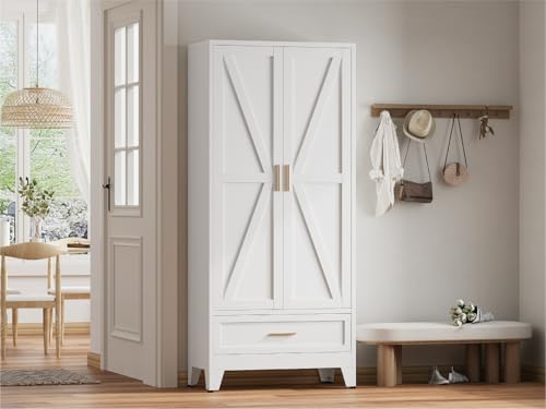 Image of 71 inch Tall Kitchen Pantry Cabinet,Farmhouse Pantry Cabinet,Metal Cabinet with Adjustable Shelves and Drawer,Storage Cabinet for Kitchen Dining Room Garage,White 1 Pack
