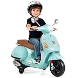 DREAMADE 12V Moto Électrique pour Enfants 3+ Ans, 101 x 46 x 75 cm, Scooter Vespa pour Enfants avec Lumières LED, Roues d'Entraînement, Musique, Klaxon et Bouton de Démarrage (Vert)