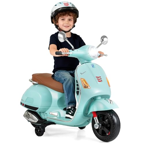 DREAMADE 12V Moto Électrique pour Enfants 3+ Ans, 101 x 46 x 75 cm, Scooter Vespa pour Enfants avec Lumières LED, Roues d'Entraînement, Musique, Klaxon et...