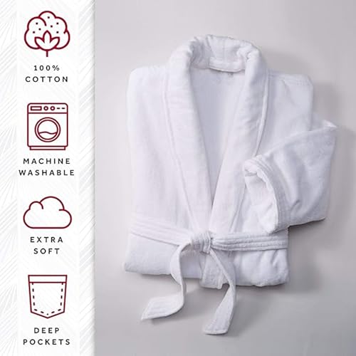 MONARCH Terry Velour Bathrobe - Luxury 100% Cotton Hotel Spa Robe - Plush, Absorbent, Machine Washable - Shawl Collar, One Size