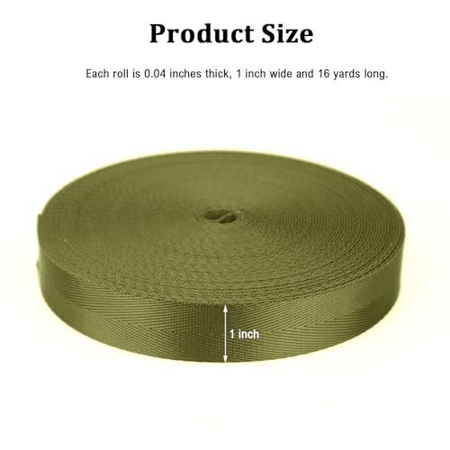 Nylon Webbing Strap, Heavy Duty Nylon Webbing 1 Inch Wide 16 Yards Green Flat Webbing Strapping for Indoor or Outdoor Gear, DIY Crafting, Handles, Bag, Luggage, Slings