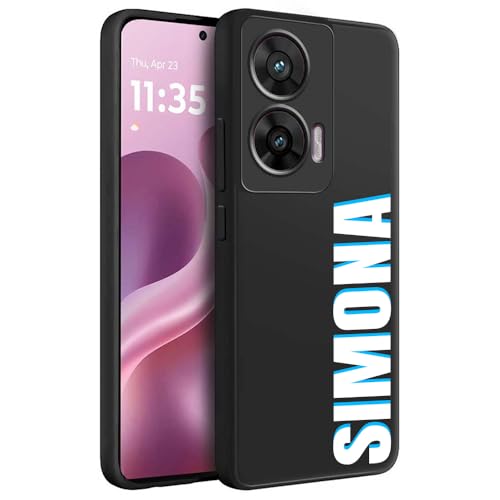 Image of Fashionury Back Cover Case for Motorola G96 5G / Motorola Edge 50 Fusion /Motorola G85 5G |Matte Soft Silicon Flexible | Camera Bump Protection | Name with Blue Shadow Design | Get Your Name (Black)