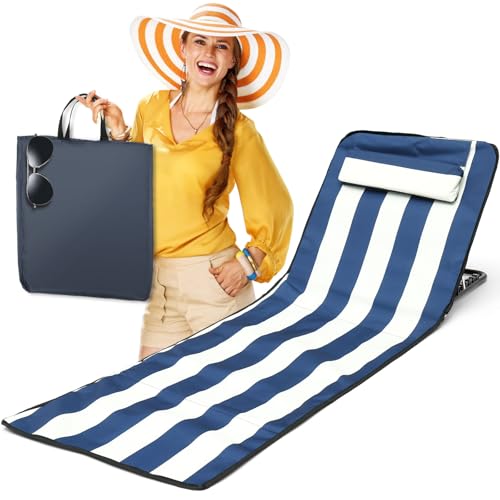 Colchoneta de playa plegable, tumbona impermeable con respaldo y bolsillo ajustables de 5 niveles, esterilla solar para la playa, ligera y portátil, tumbona para playa para vacaciones, jardín, camping