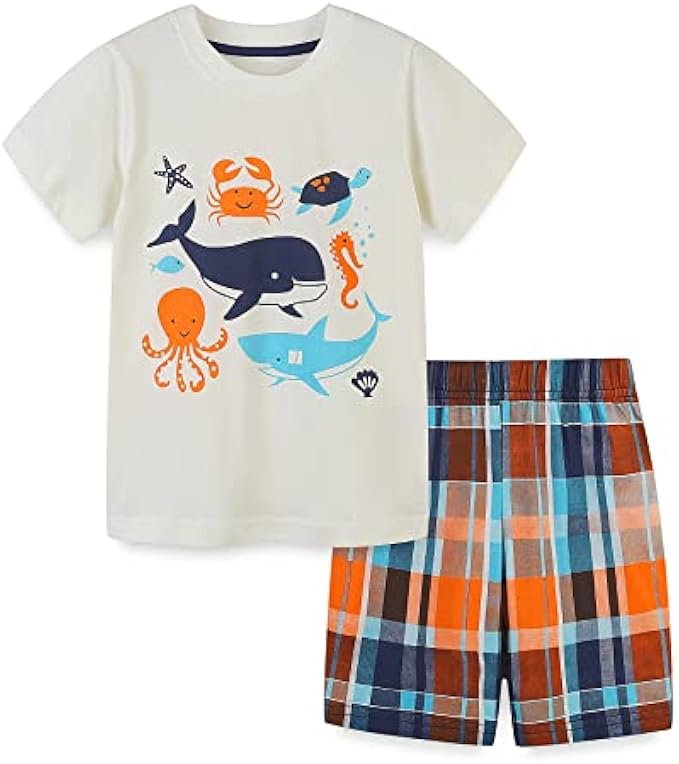 Bumeex Toddler Boy's Cotton Short Sleeve T-Shirt and Short Set 1-7Y