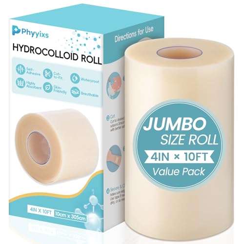 Image of Hydrocolloid Roll(4in x 10ft) for Wound Care - Cut-to-Size, Extra Large Hydrocolloid Patch Tape Bandages with Self-Adhesive - Waterproof Dressing for First Aid, Acne, Burns, Blisters