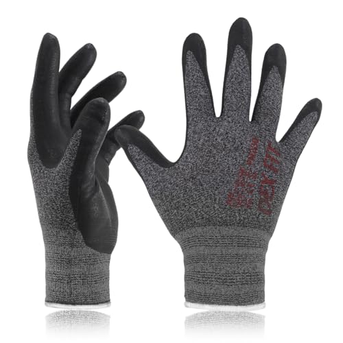 Image of DEX FIT Work Gloves FN330, 3D Comfort Stretch Fit, Power Grip, Durable Foam Nitrile Coated, Smart Touch, Thin & Lightweight, Machine Washable, Black Grey 11 (XXL) 3 Pairs