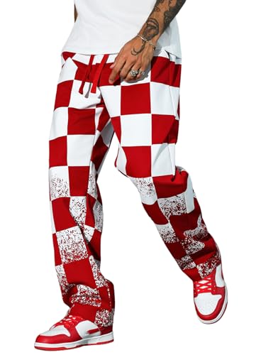 Checkered Cargo Pants, Red and White Pattern,...