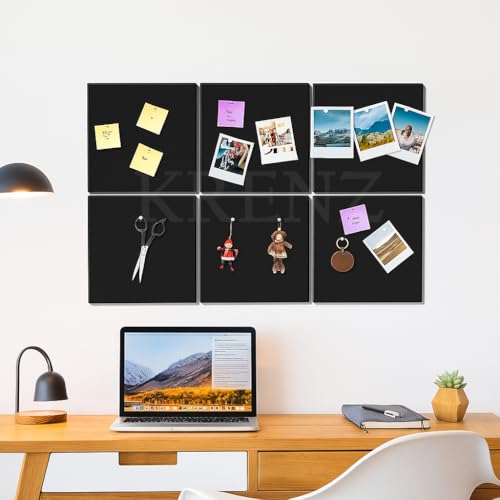 Image of KRENZ Self Adhesive (30 X 30 CM) Bulletin Notice Board with 10 Drawing Pins Multi Purpose Notice Board for Home Office School Message Board for Notes Photos Jewelry Wall Board (Pack of 2, Black)