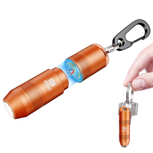 Image of Mini Keychain Flashlight - Instant On Pull to Light, 100 Lumens Tiny EDC Flash Light, USB-C Rechargeable Micro LED Torch, Waterproof IPX6, for Everyday Carry, Emergency & Outdoor Use (Orange)