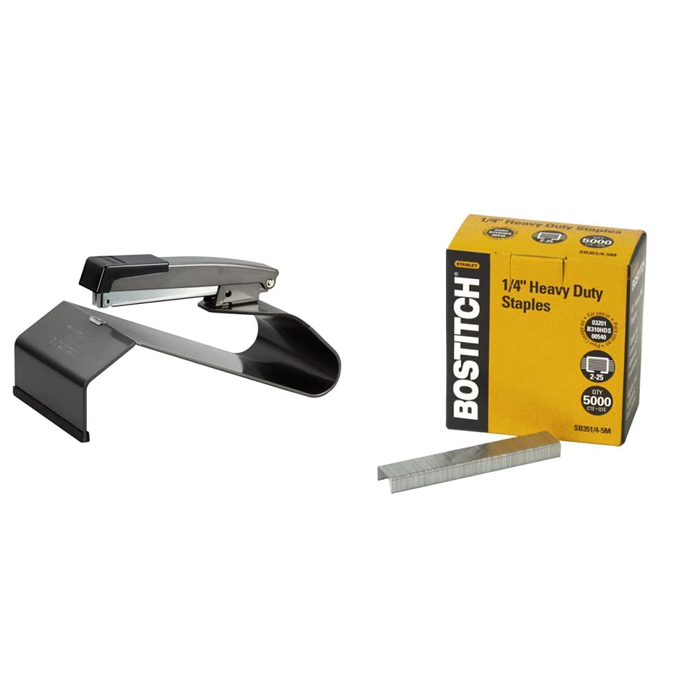 Photo 1 of Bostitch Office No-Jam Booklet Stapler, 20 Sheets, Easy Book Binding, Black (B440SB) & Bostitch Heavy Duty Premium Staples, 2-25 Sheets, 0.25 Inch Leg, 5,000 Per Box (SB351/4-5M)