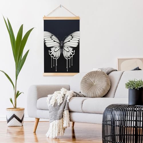 Imprimé papillon rétro pour salon chic avec cintre en bois mural à suspendre - 6