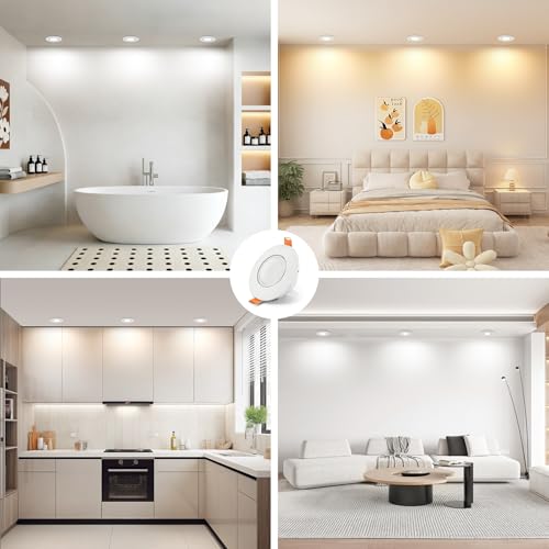 YindaLux LED reflektor do zabudowy 230 V ściemniany IP44 5 W ultra cienki, wymiar cięcia 68-80 mm, 3000 K / 4000 K / 6000 K, kąt nachylenia 45°, reflektor do zabudowy do łazienki salonu biały, zestaw