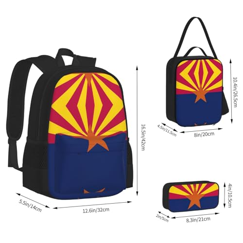 nanger Arizona State Flag Print 3-Piece Set Backpack, Lunch Bag And Pencil Case, For Travel, College, And Daily Use4