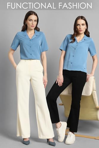 Image of Van Heusen Women Polyester Regular Fit Solid Half Sleeve Casual Shirt