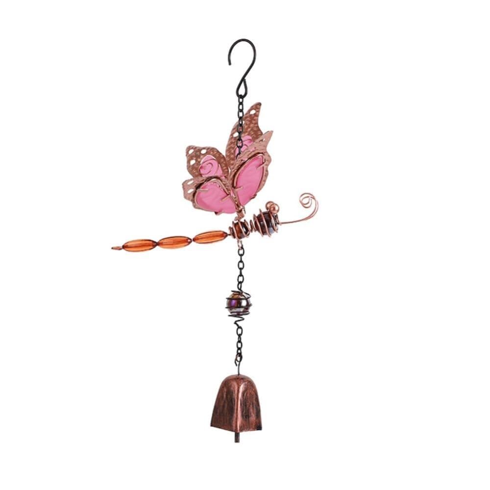 Wind Chime Outdoor Wind Chimes Metal Dragonfly Chime with Night Glowing for Yard Garden Home Decor Windchime(Rose,Bell)