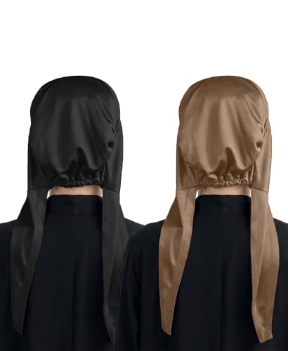 Image of Mehar Women's Hair Ponytail Cap Set of 2 | Soft Stretchable Polyester Hijab Inner Cap | Adjustable Tie-Back | Scarf & Helmet Inner | One Size Fits All