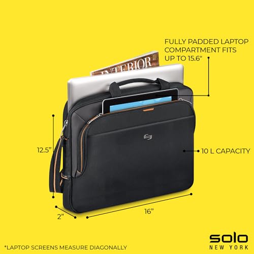 Solo New York Briefcase - Laptop Carrying Bag for Women & Men, Brief for Travel & Work, Adjustable Shoulder Strap - Ace Slim3