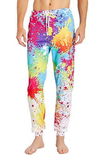 RAISEVERN Unisex Sportswear Pants Colorful Paint Sweatpants Funny Rainbow Graffiti Comfy Jogging Trousers with Drawstring for Men Women
