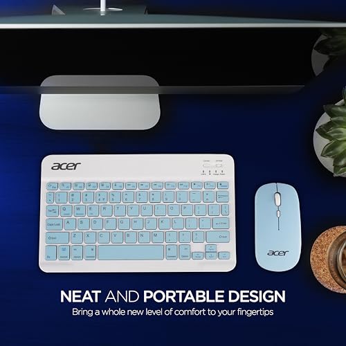 Image of Acer Nano Pad Rechargeable Bluetooth Keyboard & Mouse Combo, 3 DPI Upto 1200 DPI, 78 Keys Anti Slip Back, Ultra Thin Design for Tablet, Laptop, Mobile, 10m Working Distance, Scissor Footed (Blue)
