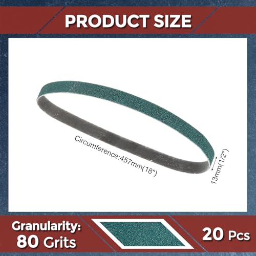 Kozelo 20 Stück Schleifbänder 1/2 x 18 Zoll 80 Körnung Zirkonia Schleifband Papier Für Bandschleifer Metall Schleifen Holz Bearbeitung Schweiß Rost Entfernung