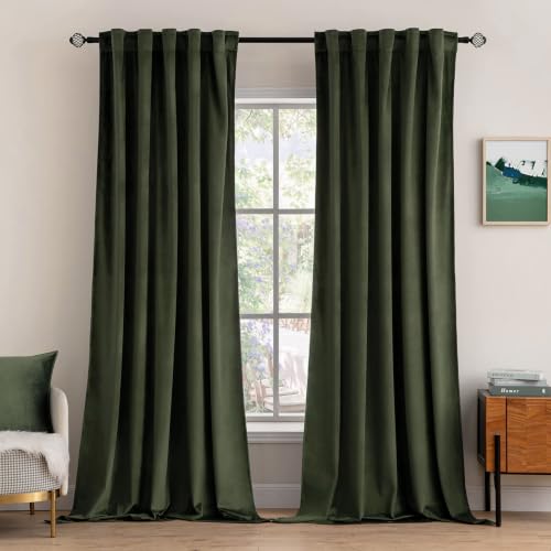 Image of MIULEE Velvet Curtains 52x84 inches 2 Panels Olive Blackout Curtains | Luxury, Bedroom Living Room, Thermal Insulated, Super Soft Window Drapes, Rod Pocket & Back Tab