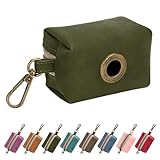 Didog Stylish Dog Poop Bag Holder for Leash, Easy-Pull and Colorful PU Leather Dog Poop Bag Dispenser with Metal Clip, Includes 1 Roll Pet Waste Bag for Daily Walking,Dark Green
