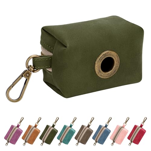 Image of Didog Dog Poop Bag Holder for Leash, Stylish PU Leather, Dark Green