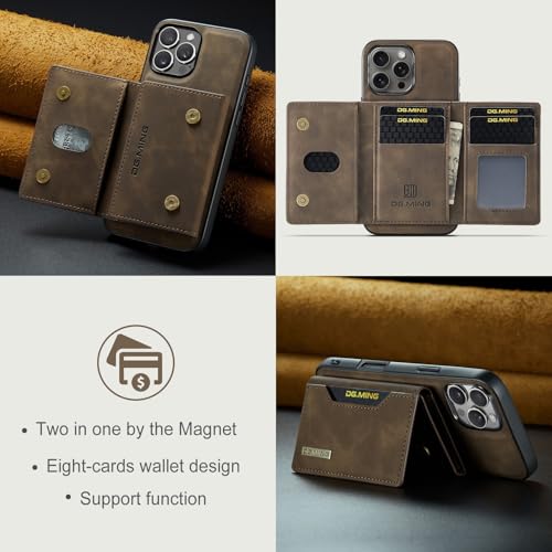 Étui iPhone 16 Pro Max portefeuille cuir antichoc magnétique café