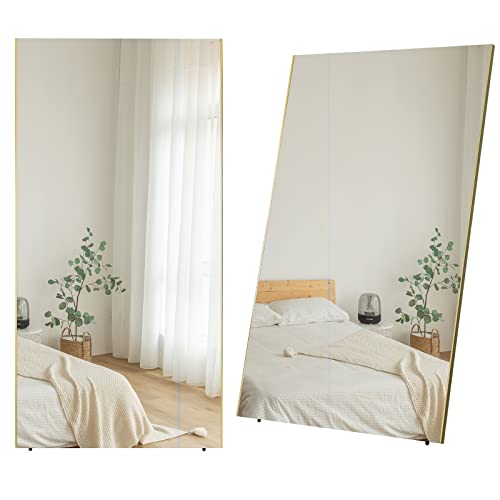 Lalaspace 姿見 割れない鏡 軽い鏡 壁掛け 全身 大型ミラー われない鏡 特大 バレエ 鏡 ダンス 筋トレ鏡 トレーニングミラー フィルムミラー リフェクスミラー(80x160cm, ゴールド)