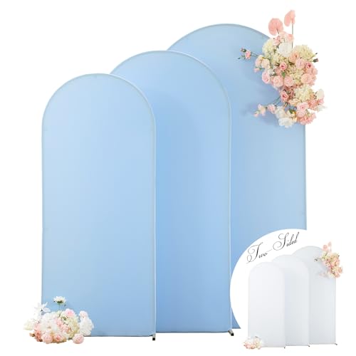 Wedding Arch Backdrop Cover Set of 3, White and Blue Double Color Arch Stand Covers, 6FT, 5FT, 4FT Spandex Fitted Arch Covers for Wedding Baby Shower Party Banquet Photography Background Decoration