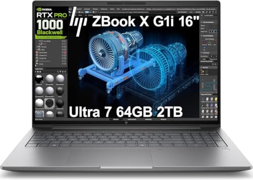 Image of HP ZBook X G1i Laptop, NVIDIA RTX PRO 1000 Blackwell 8GB, Ultra 7 265H | 16 inch FHD+, 64GB DDR5, 2TB SSD, Next Gen ZBook Power, AI Mobile Workstation, Intel 16-Core, 3-Yr WRT, FP, Wi-Fi 7, Win 11 Pro