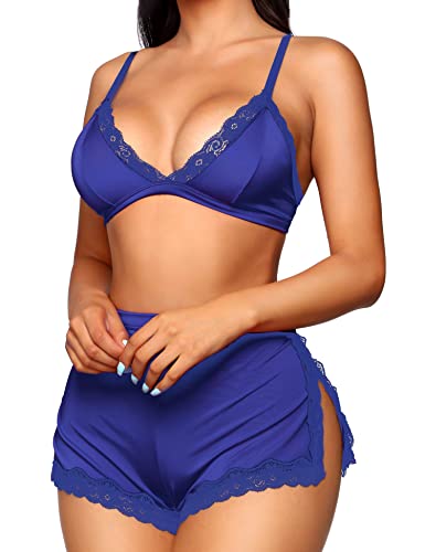 Image of RSLOVE Sexy Pajamas for Women Soft Lingerie Set Lace Trim Sleepwear 2 piece Pjs Shorts Set