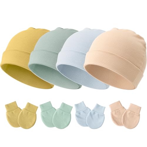 Image of BQUBO Baby Newborn Hats with Scratch Mittens for Unisex Preemie Newborn Hats Hospital Hat for Boys Girls 0-6 Months