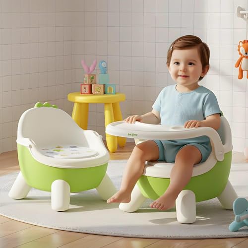 Image of Baybee Booster Chair for Baby with Removable Dining Tray & Cushion | Stable & Sturdy Booster Chair for Feeding, Dining & Playtime | Portable Toddler Booster Seat for Home & Travel (Green)