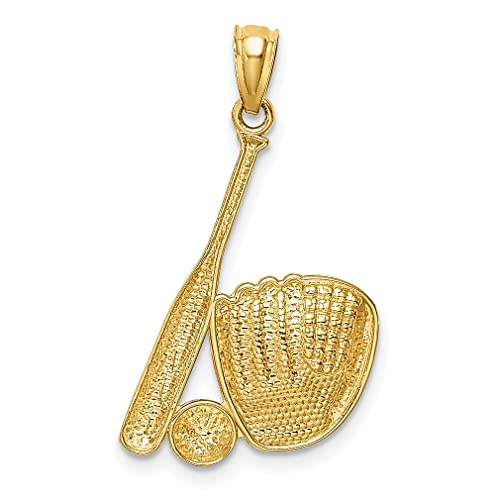 14k Yellow Gold White Baseball Glove Bat Ball Pendant Charm Necklace Sport Softball Fine Jewelry For Women Gifts For Her - Thumbnail 3