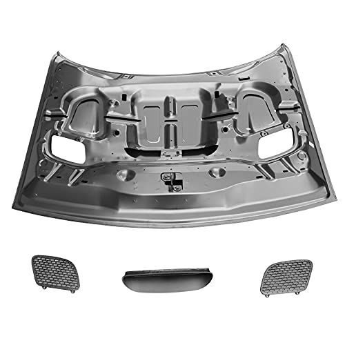 Ikon Motorsports, Hood Compatible With 2008-2023 Dodge Challenger, Hellcat Style Bumper Hood Scoop With Air Intake Vents Black Aluminum, 2009 2010 2011 2012 2013 2014 2015 2016 2017 2018 2019 #TOP6