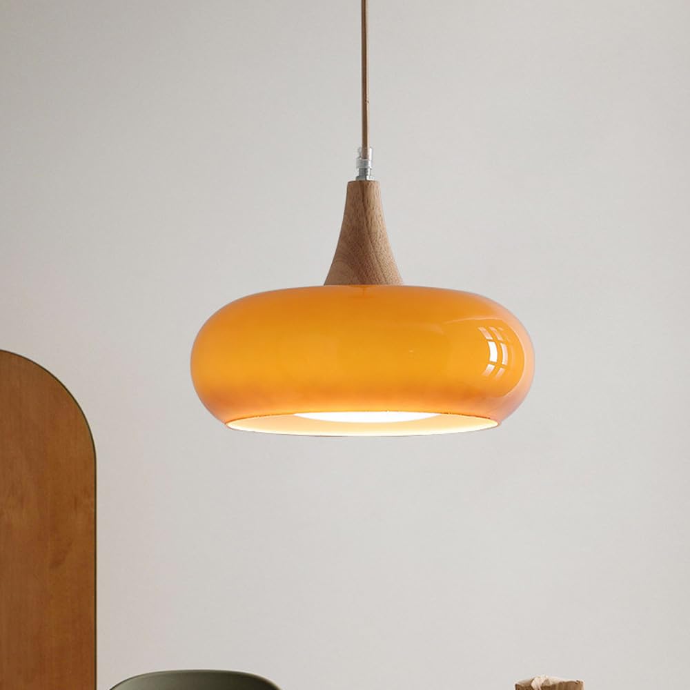 Lampadario a sospensione moderno di metà secolo, decorazione da 30 cm, lampada a sospensione in vetro arancione, lampada a sospensione in vetro bianco latte, lampadario vintage per sala da pranzo, c