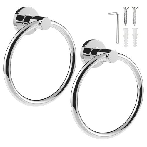 Image of SetSail Towel Holder for Bathroom Wall 2 Packs Towel Ring Stainless Steel Heavy Duty Hand Towel Hanger for Bathroom, Mirror Silver