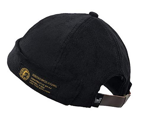 Zegoo Unisex Beanie Corduroy Docker Brimless Hat Rolled Cuff Harbour Hat, Black, One size
