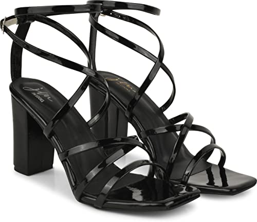 Image of JM LOOKS Fashion Casual Strappy Block Heels Sandals For Womens & Girls TSH-1-Black-37-X