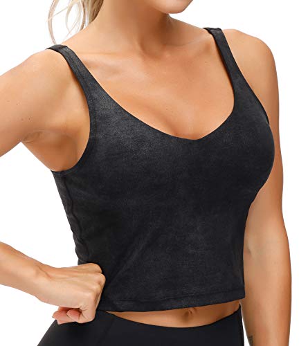 THE GYM PEOPLE Womenâ€™s Longline Sports Bra Wirefree Padded Medium Support Yoga Bras Gym Running Workout Tank Tops (Faux Leather Coated, Medium)