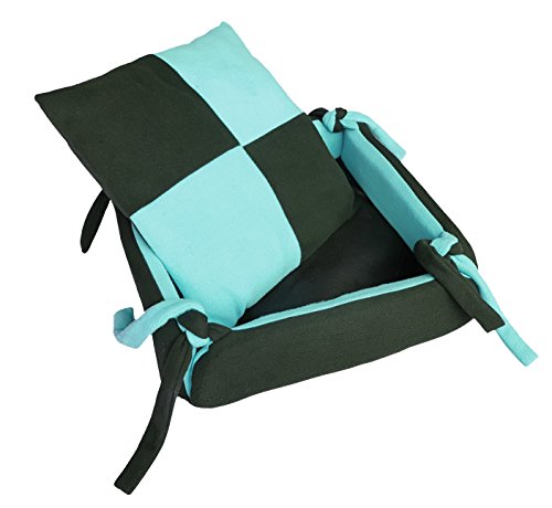 Image of Fluffy's Luxurious Dog /Cat Bed Square Shape Super Soft Foam Reversible Sky Blue & Black (Sky Blue, Medium)
