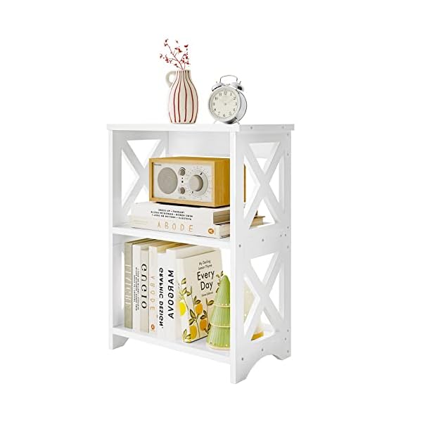 Fixwal Side Table End Table 3 Tier White Nightstand Small Bookshelf Bookcase for Small Spaces, Bedroom, Living Room, Bathroom, Office, Dorms